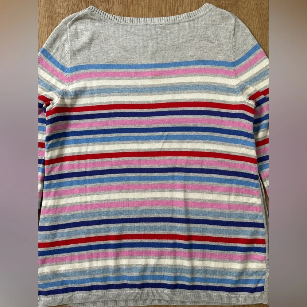 NWT Talbots‎ Multi Stripe  Gray Side Button Long Sleeve Sweater Size Petite L